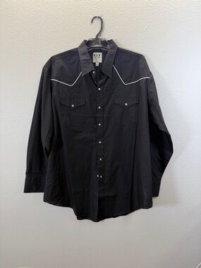 ELY Classic Western Snap Shirt in Black with White Piping